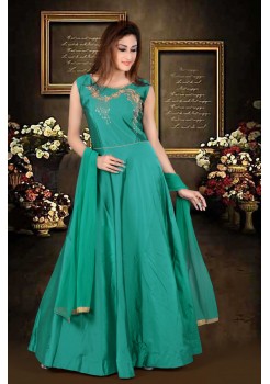 Peacock Blue color with rich Embroidery work new Designer Gown